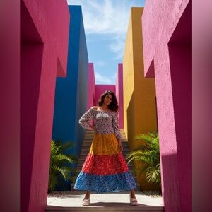 NWT Cool Change Jodi Smocked Boho Off Shoulder Tiered Maxi Dress